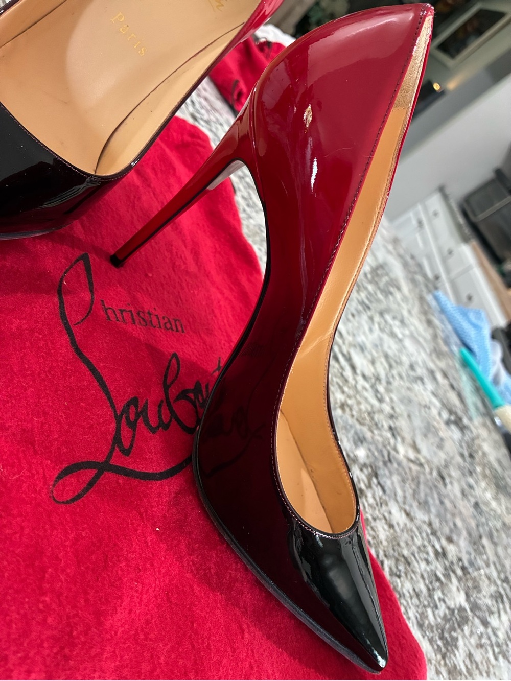 Christian Louboutin Ombre Red-to-Black Patent Pointed-Toe Stilettos